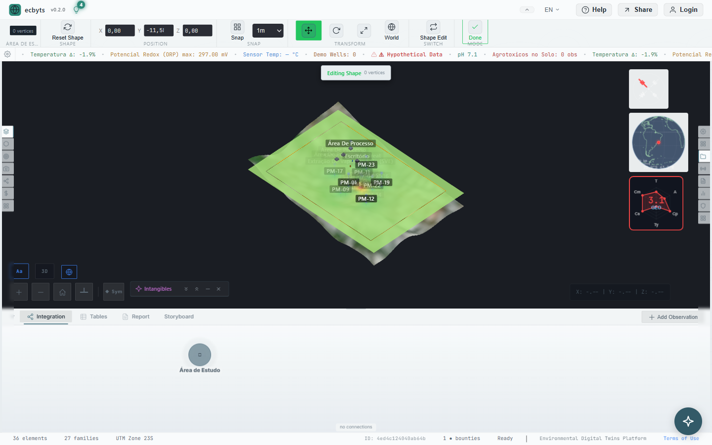 Analytics workspace with Constellation HUD interpolation tab and 3D scene