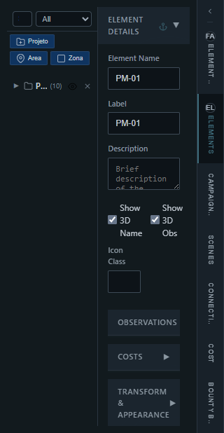 Elements panel listing PDPL-U families and model items in the side inspector