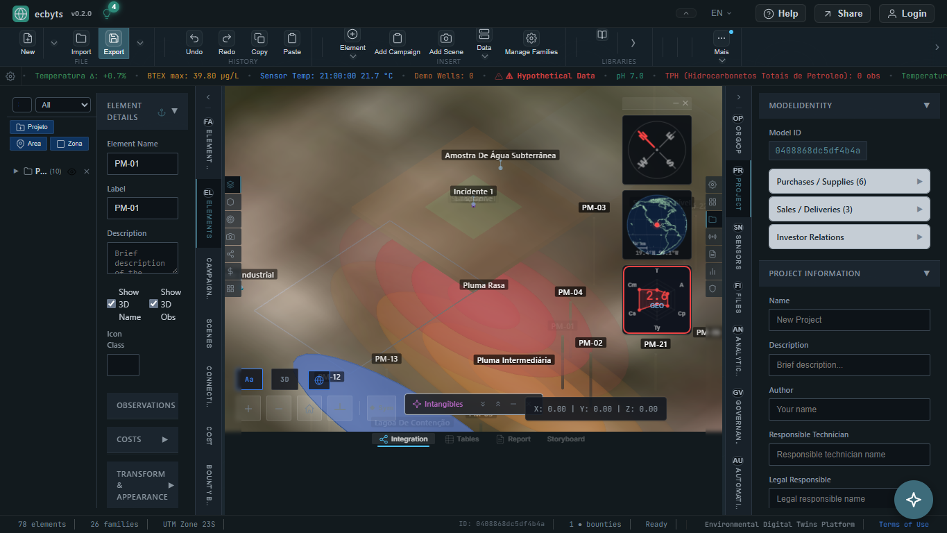 ecbyts interface guide with top toolbar, side panels, central viewport, and bottom Constellation HUD