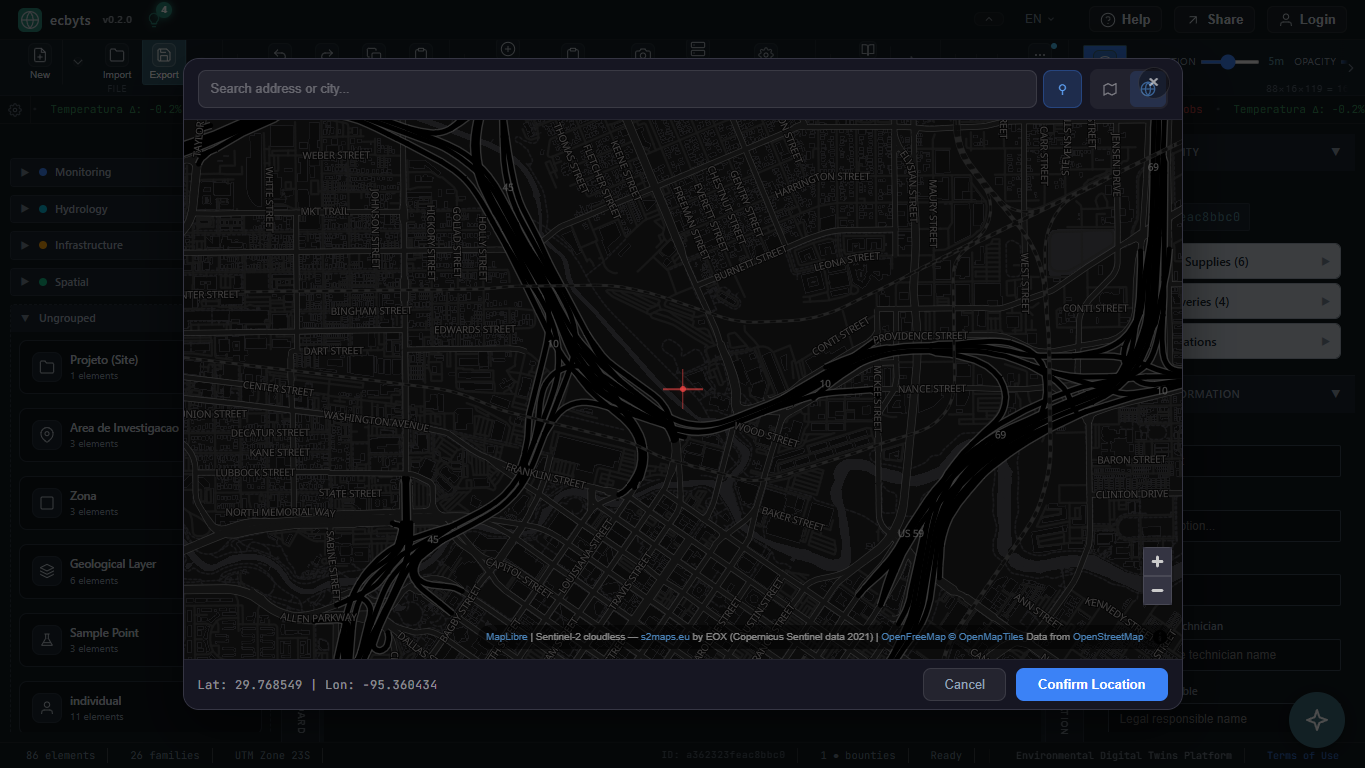 Map picker interface for selecting and georeferencing a site location