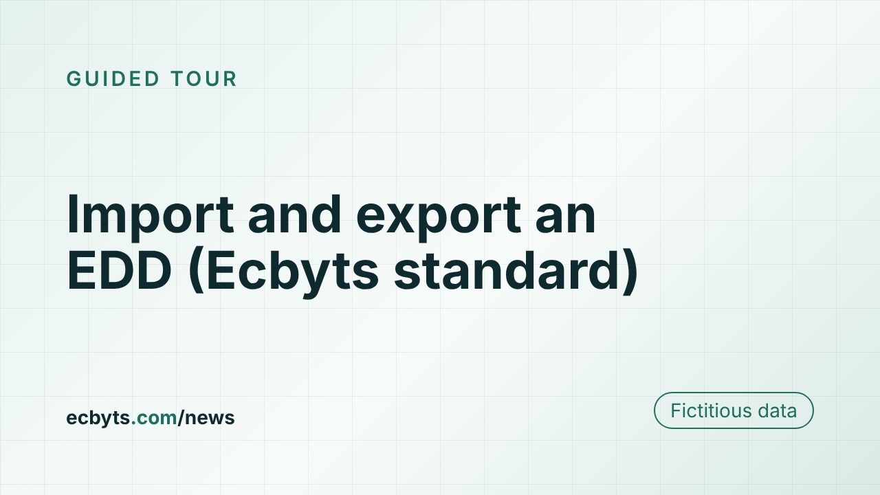 Card for the article "Import and export an EDD (Ecbyts standard)", an ecbyts guided tour with fictitious data.