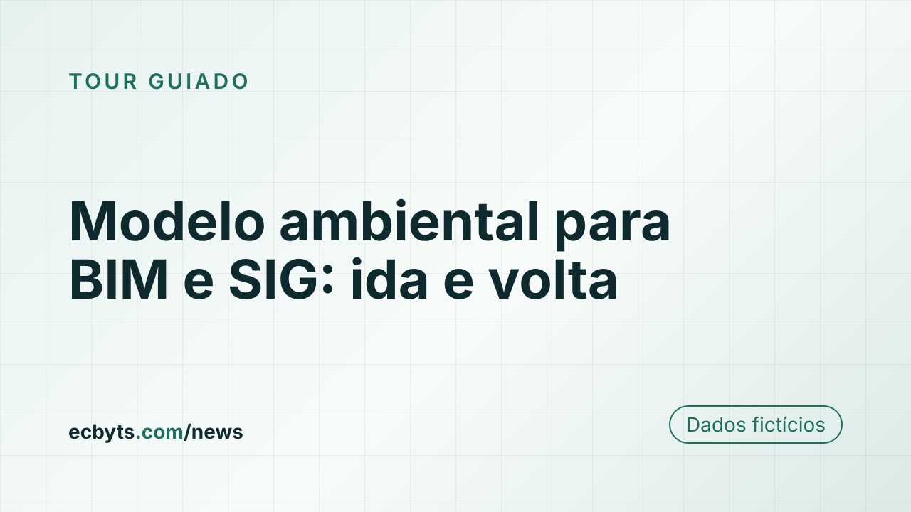 Cartão da matéria "Modelo ambiental para BIM e SIG: ida e volta", tour guiado do ecbyts com dados fictícios.