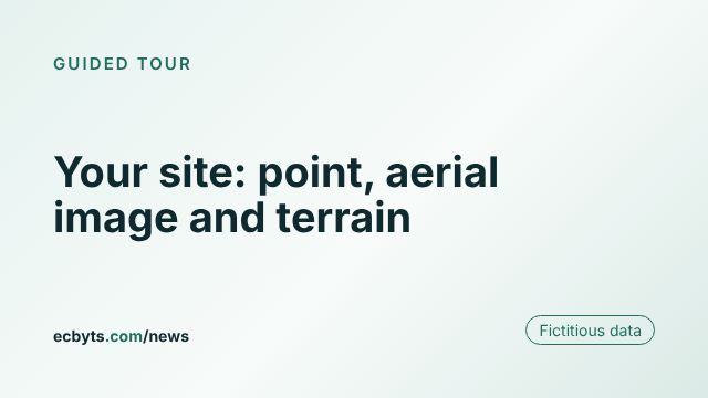 Card for the article "Your site: point, aerial image and terrain", an ecbyts guided tour with fictitious data.