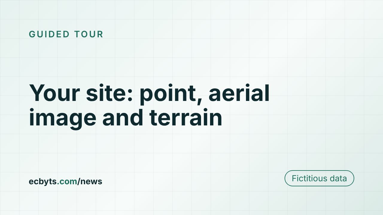 Card for the article "Your site: point, aerial image and terrain", an ecbyts guided tour with fictitious data.