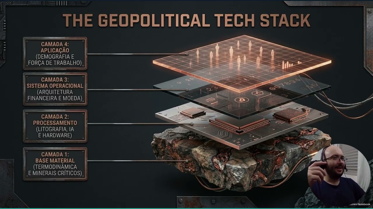 Original lesson thumbnail: a layered diagram titled The Geopolitical Tech Stack, with the presenter in the lower right corner.